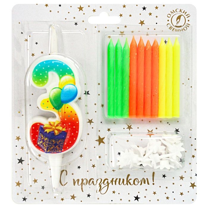 Kerze für Torte Set, Figur 3 +10 Kerzen "Klassisch", farbig