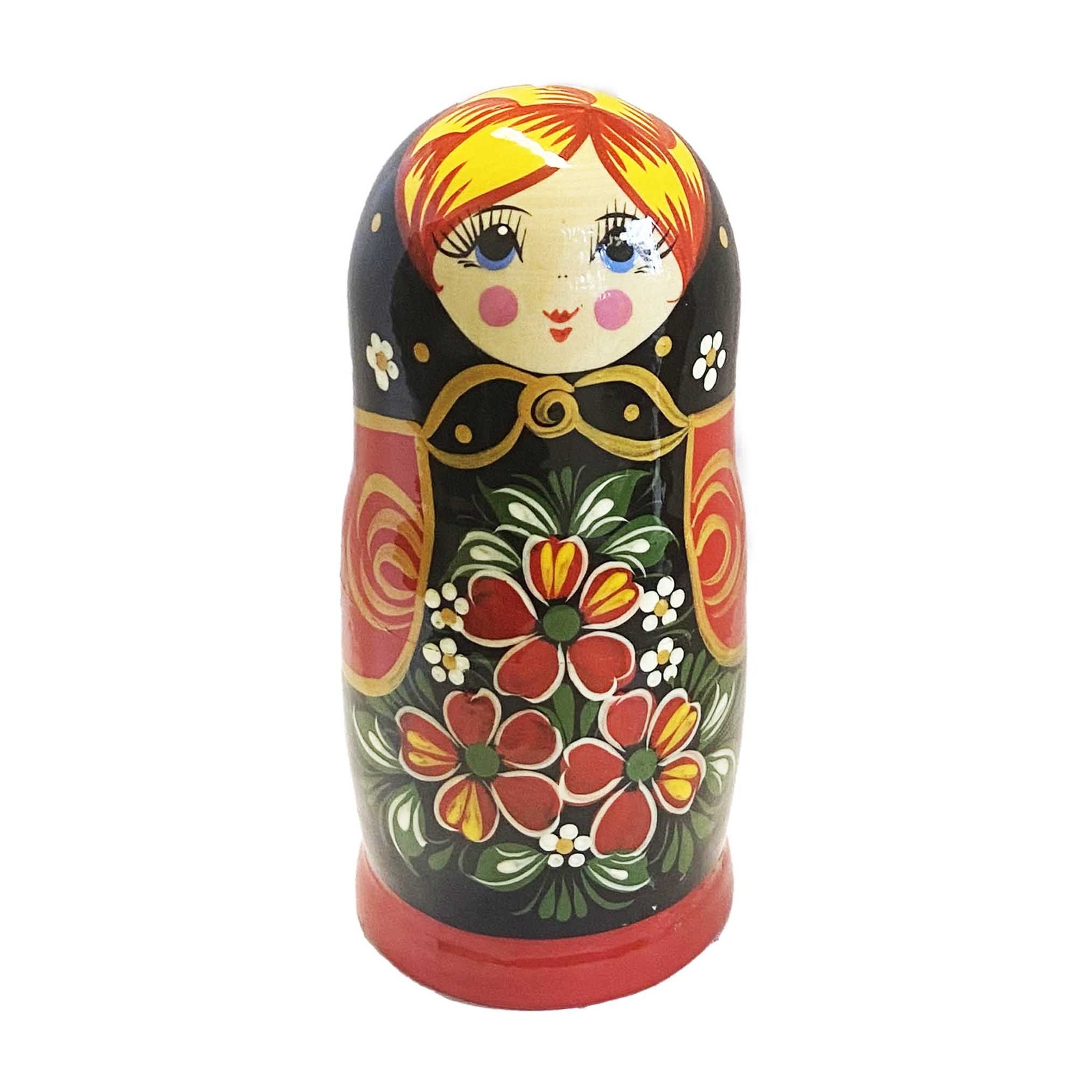 Matröschka "Volksmalerei", "Schwarz mit roten Blüten", 15 cm (5 Figuren)