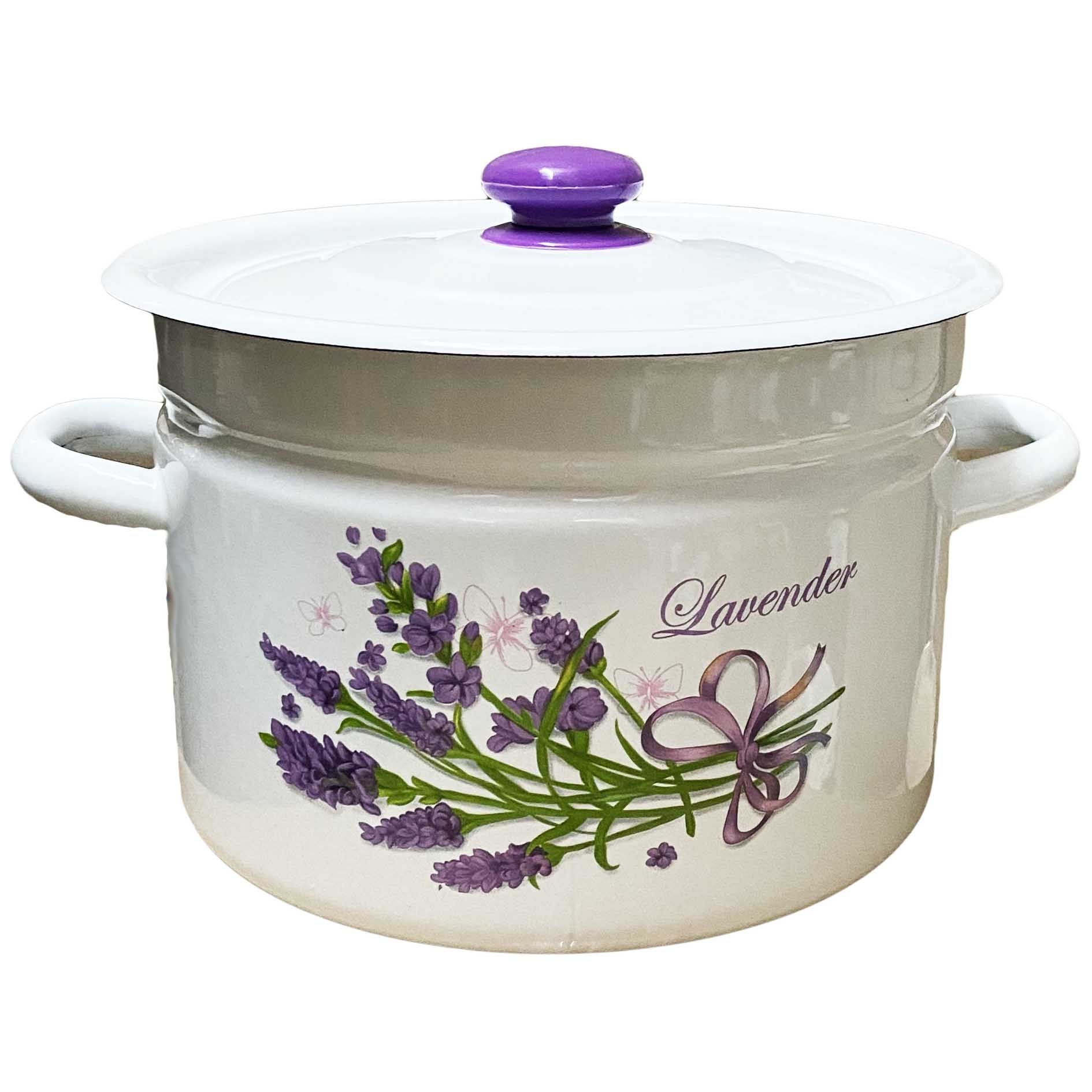 Кастрюля эмалированная, 9 л - "Букет лаванды"