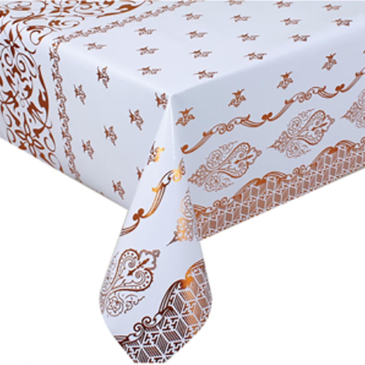 Tischdecke "Klassik", SJ308A, Goldverzierung auf Weiß, 20x1,4 m