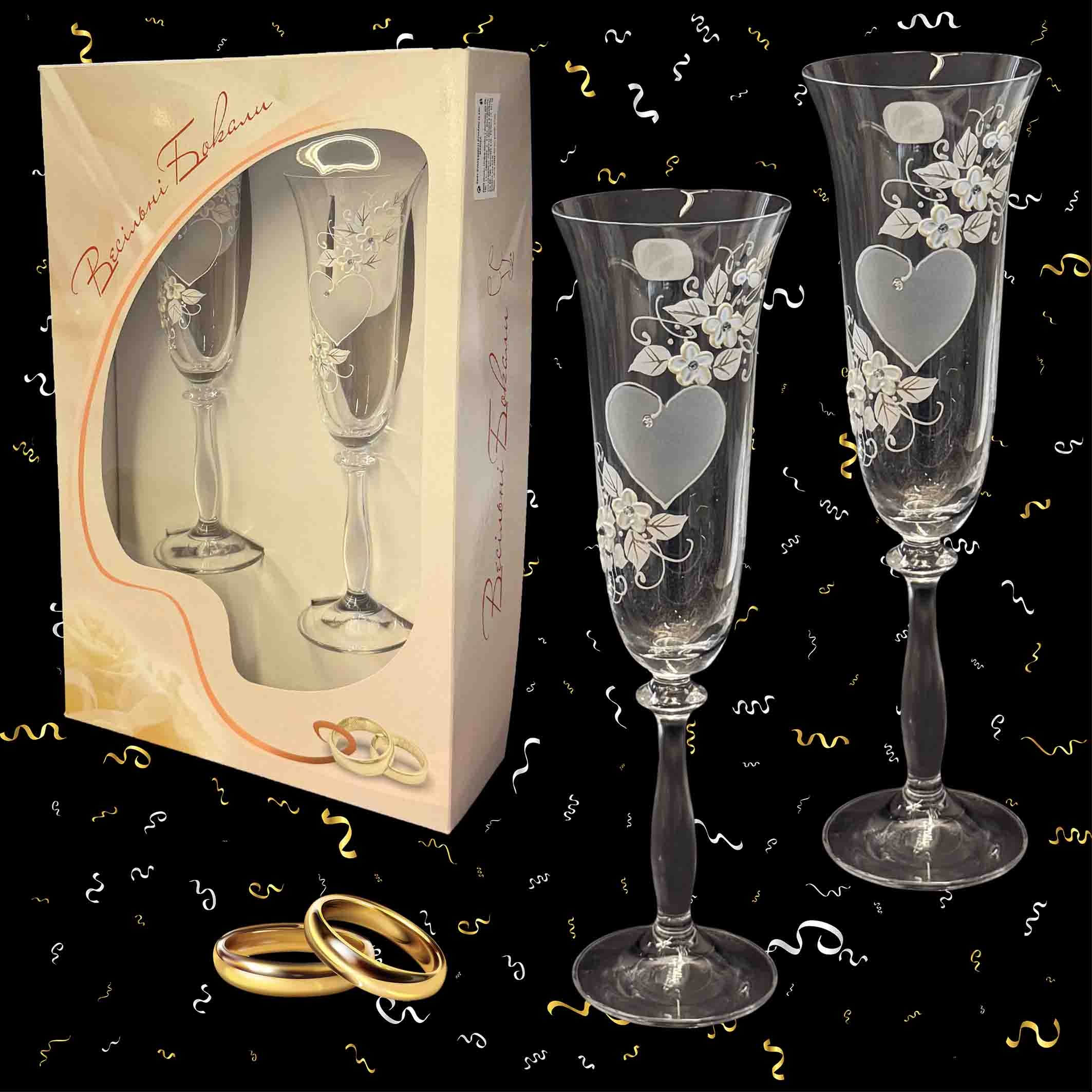 Geschenkset aus 2 Hochzeitsgläsern "Marisa", Böhmisches Glas, handbemalt, 180 ml