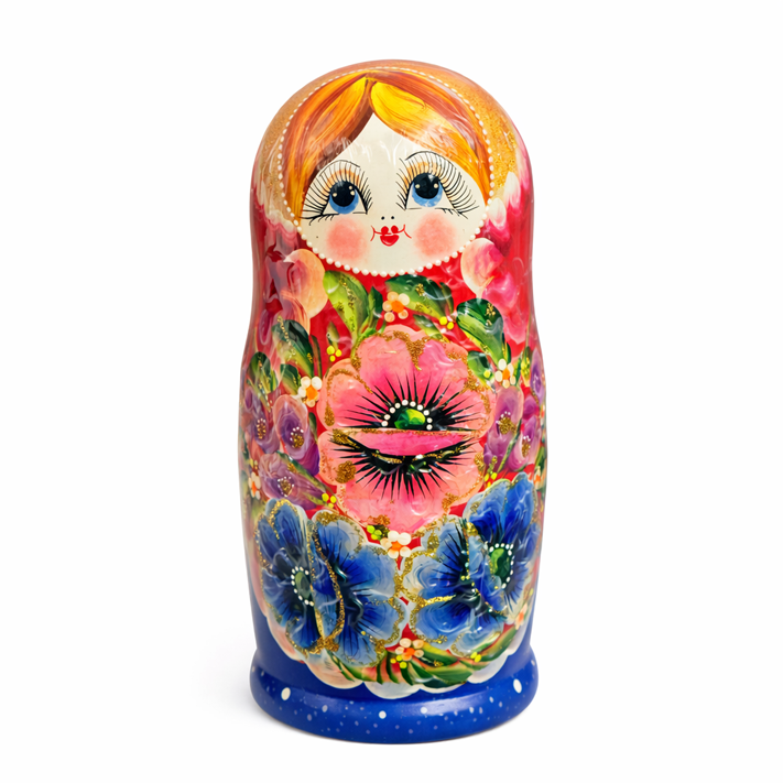 Матрёшка «Огненные цветы – Красная фантазия», 22–23 см (7 мест)