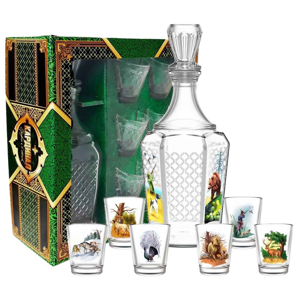 Set - Wodkagläser 6 St. mit Karaffe Kardinal, 50 ml, "Jagd"