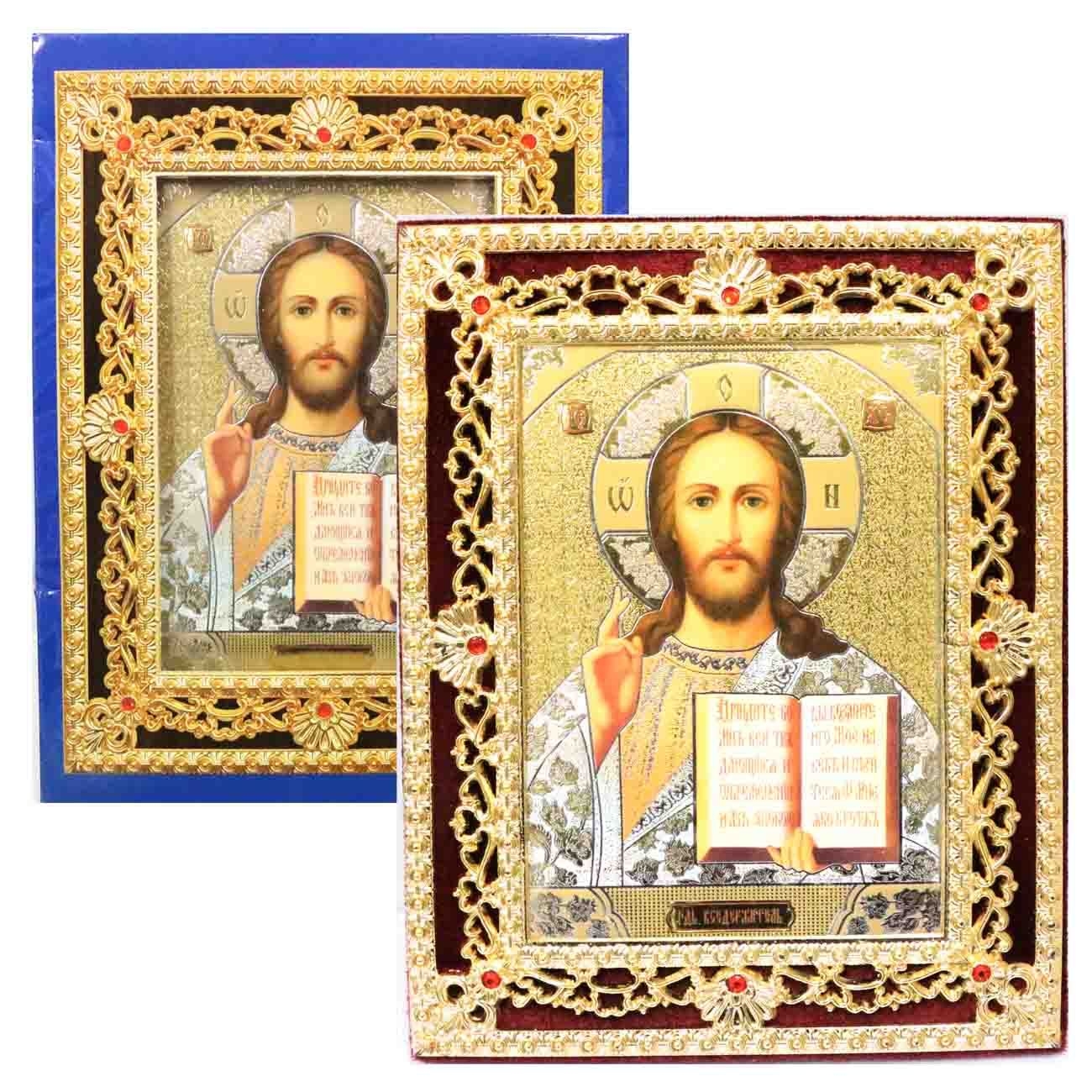 Икона в бархате, в футляре, Спаситель, 12х18 см
