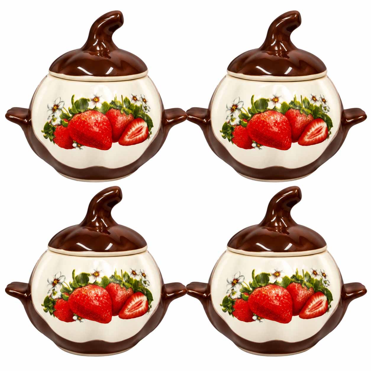 Горшочки для запекания "Клубника" с ручками, 750 мл., уп-ка 4 шт.