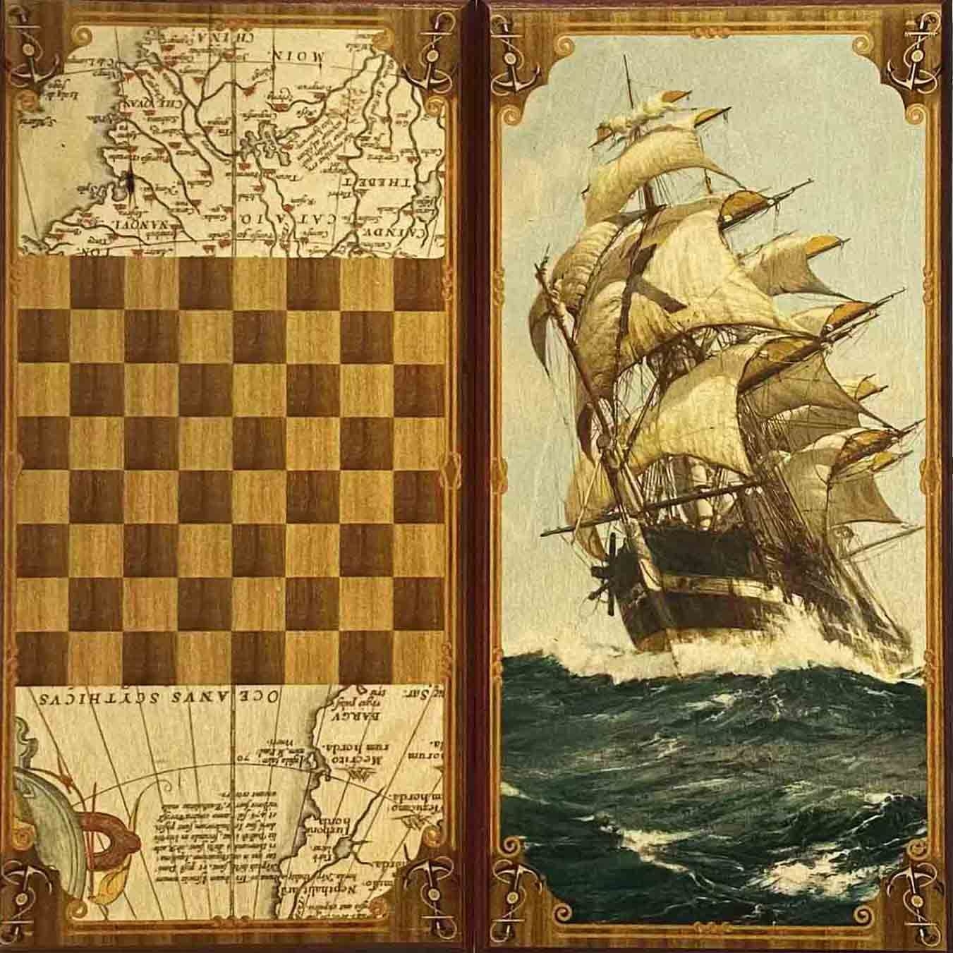 Backgammon "Segelboot", aus Holz, 600x600 mm