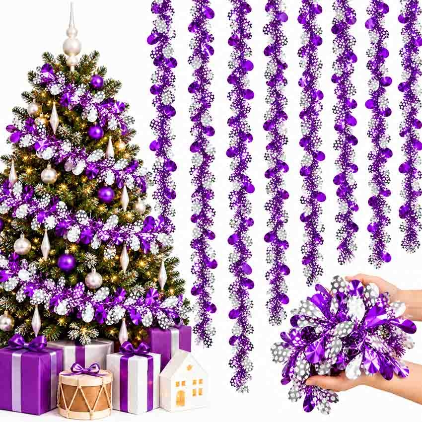 Tannenbaum-Lametta, Lila-Silbern mit Blütenblätter, Ø 9х150 cm