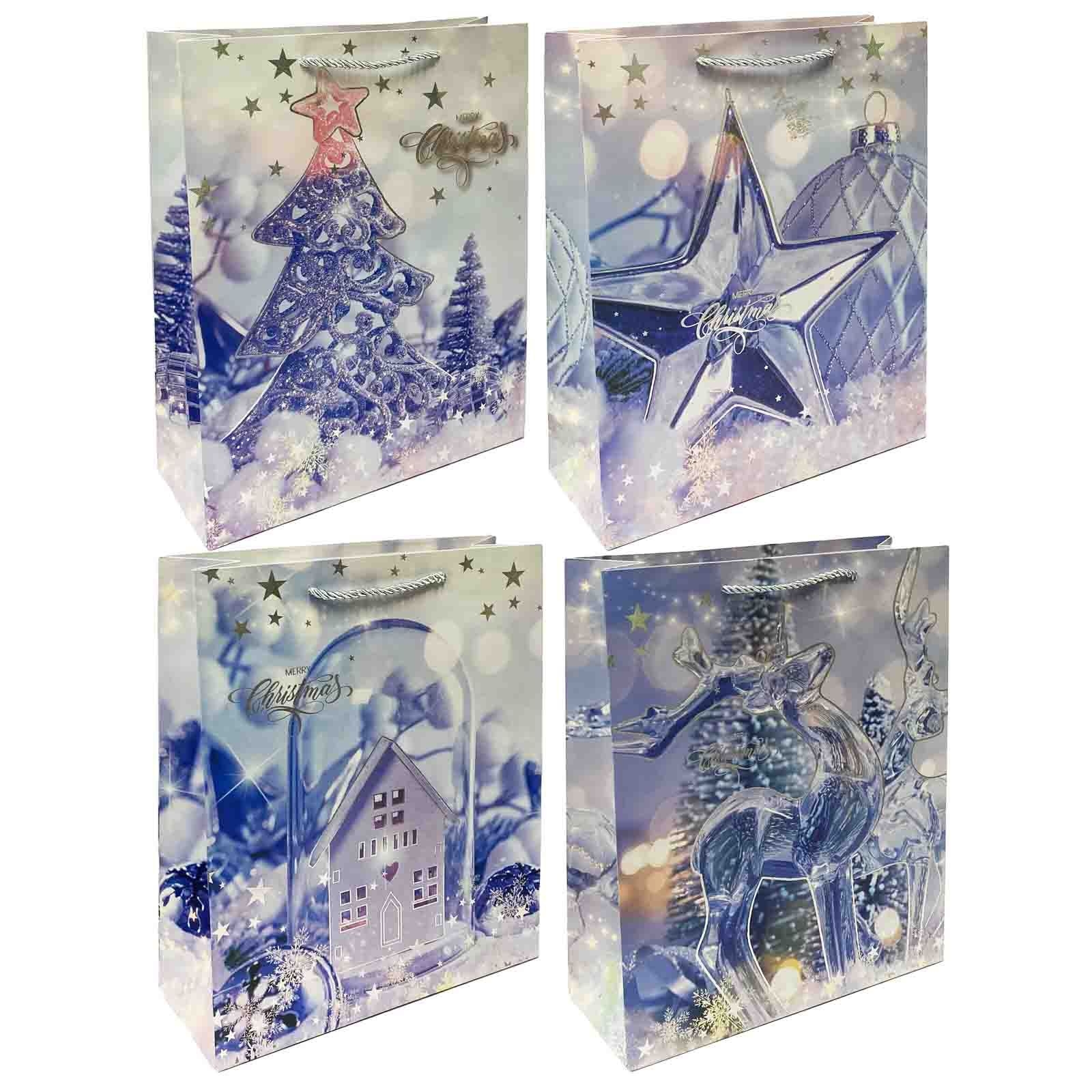 Geschenktasche Set, M, 32x26cm, "Glasspielzeug für das neue Jahr", hellblau