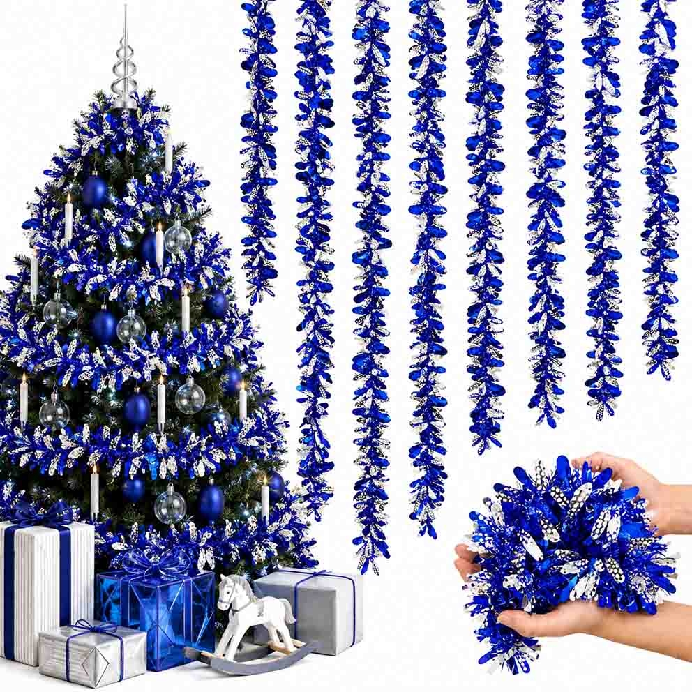 Tannenbaum-Lametta, Blau-Silberne Blütenblätter, Ø 9х150 cm