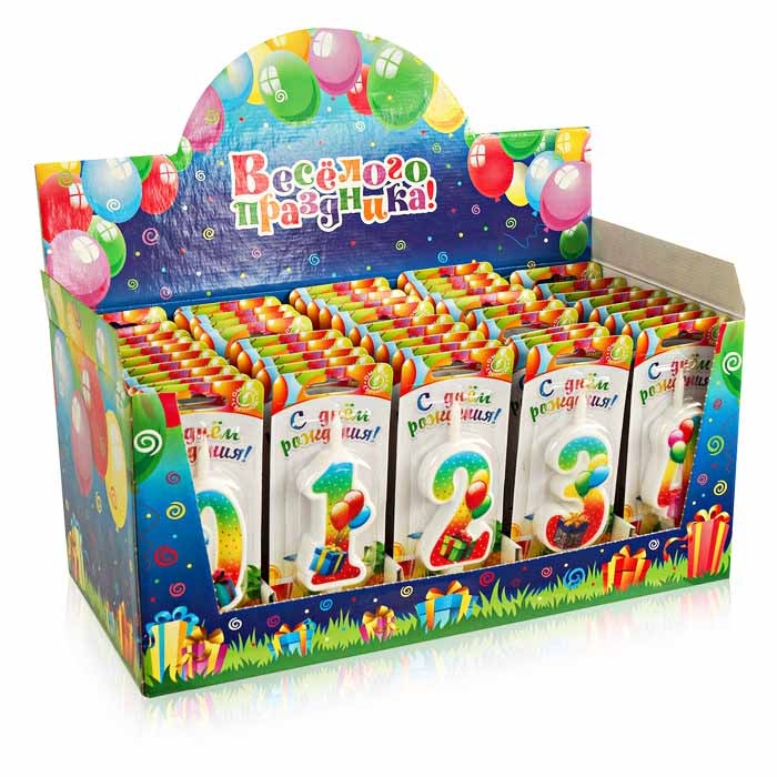 Бокс со свечами для торта, "С Днем рождения, с подарком", 50 шт.