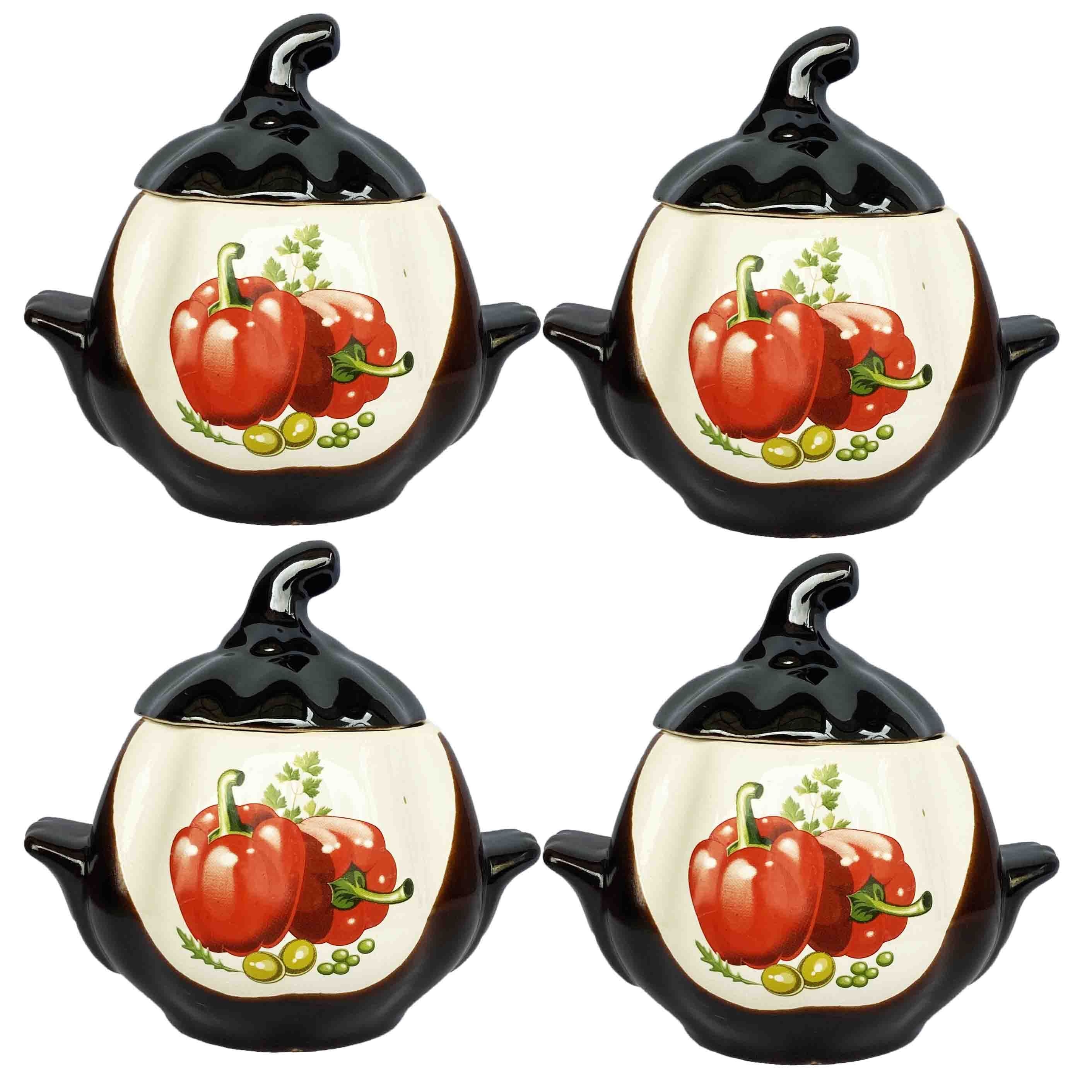 Keramiktopf "Roter Paprika" mit Griffen, 750 ml, Set aus 4 St.