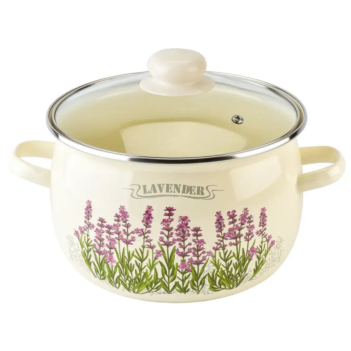 Topf emailliert "Lavender", 5 L, "Premium", Glass Deckel