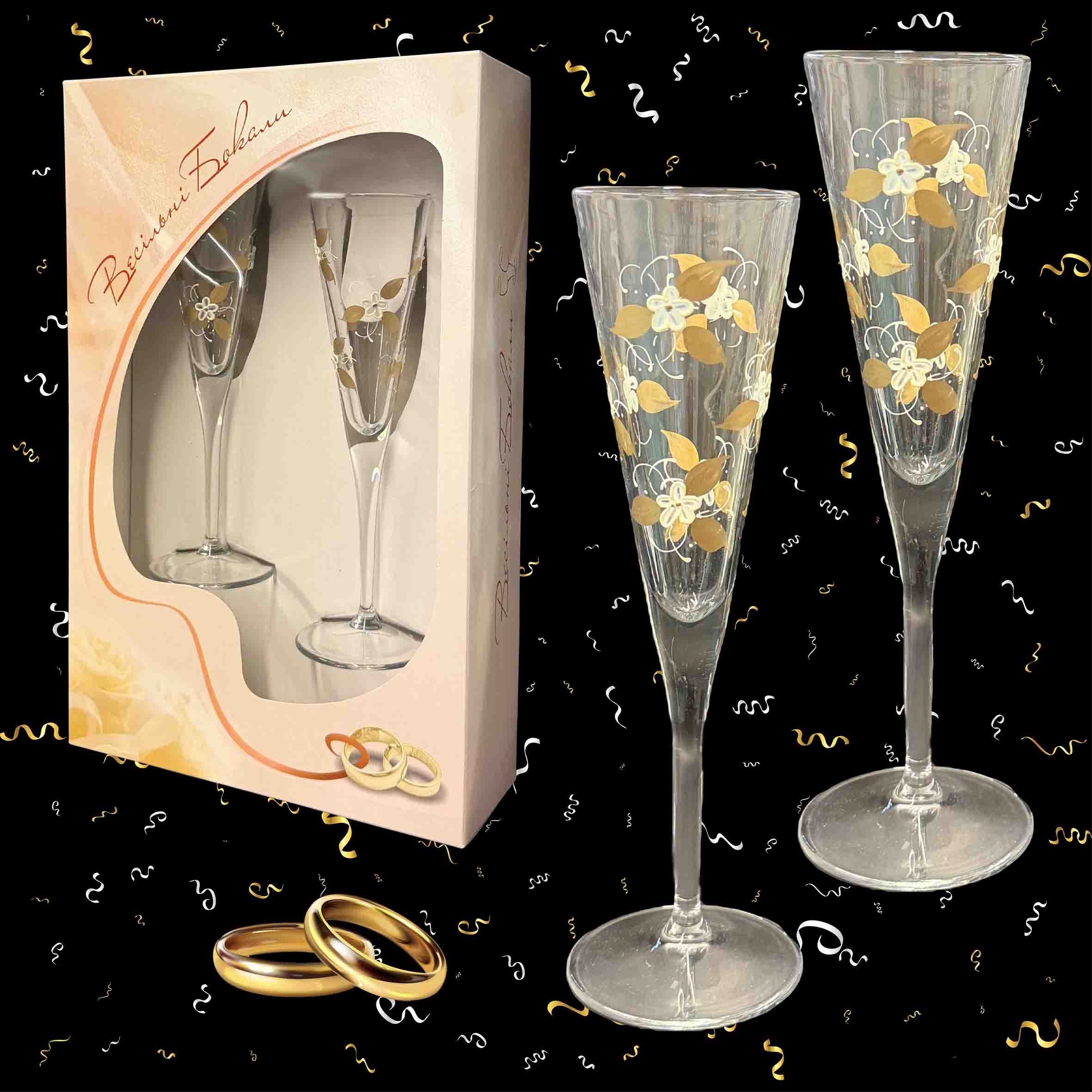 Geschenkset aus 2 Hochzeitsgläsern "Zavoi", Böhmisches Glas, handbemalt, 200 ml