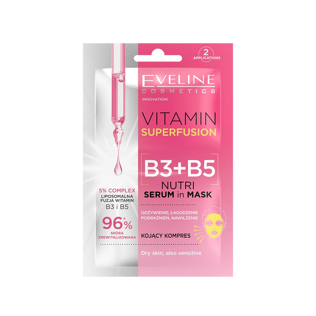 Eveline - Nährende Gesichtsmaske mit Serum, Vitamin B3 + B5, 2 x 5 ml