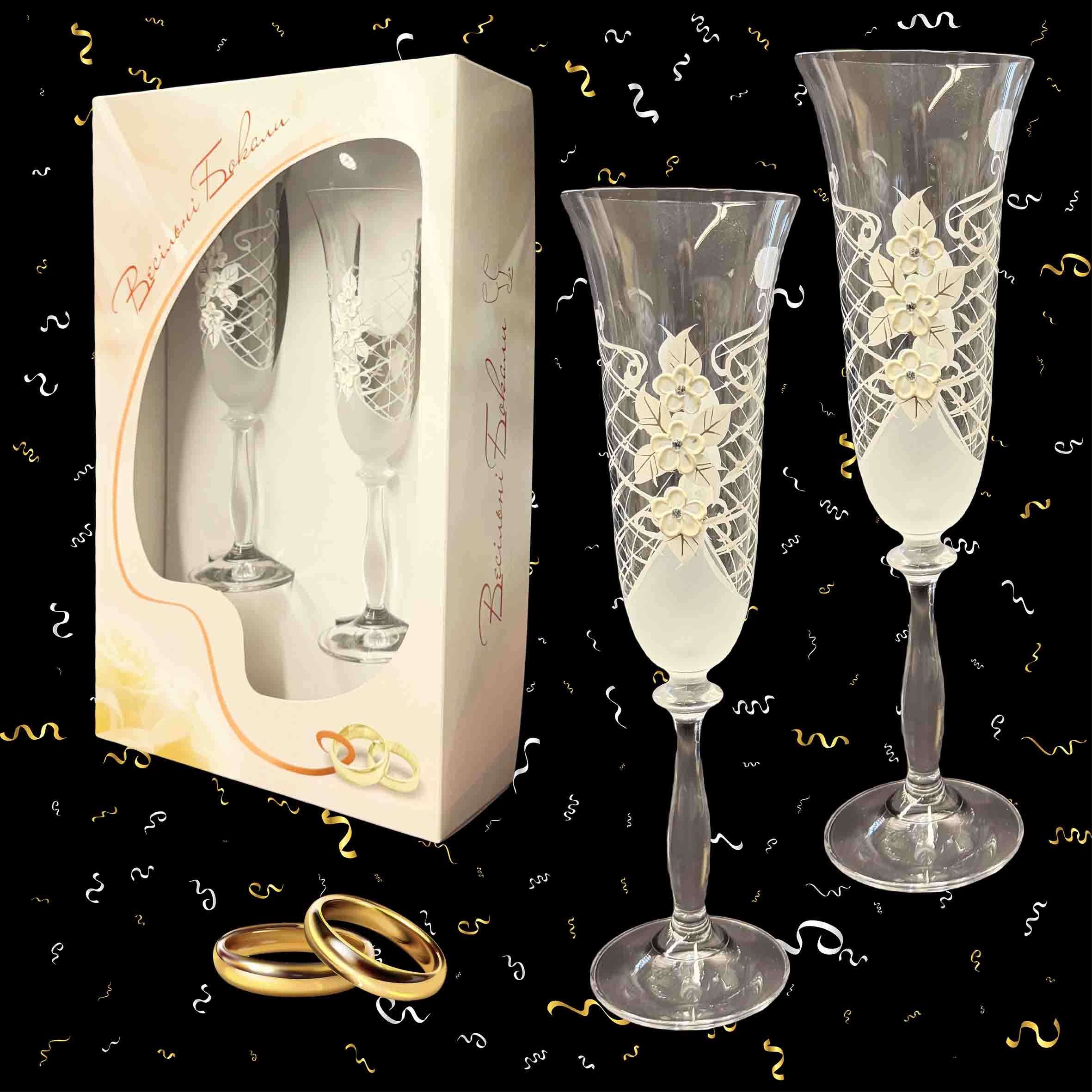 Geschenkset aus 2 Hochzeitsgläsern "Marie", Böhmisches Glas, handbemalt, 180 ml