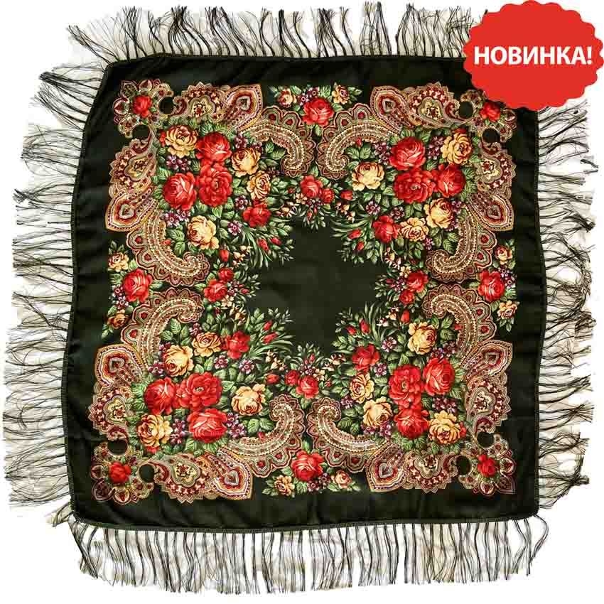 Kopftuch "Volksmotive", dunkelgrün, 110x110 cm