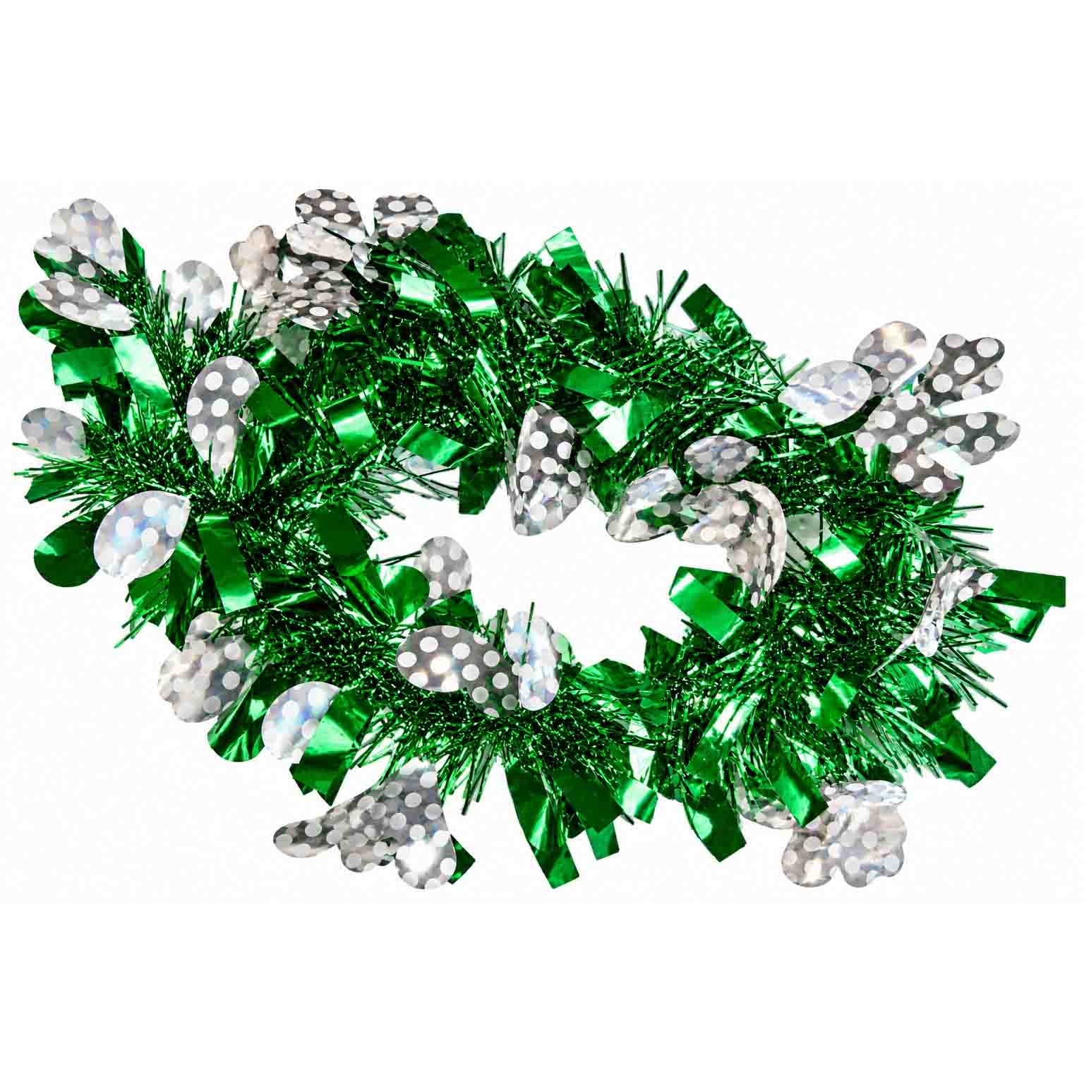 Tannenbaum-Lametta, Grün-Silbern mit Schneeflocken, Ø 9х150 cm