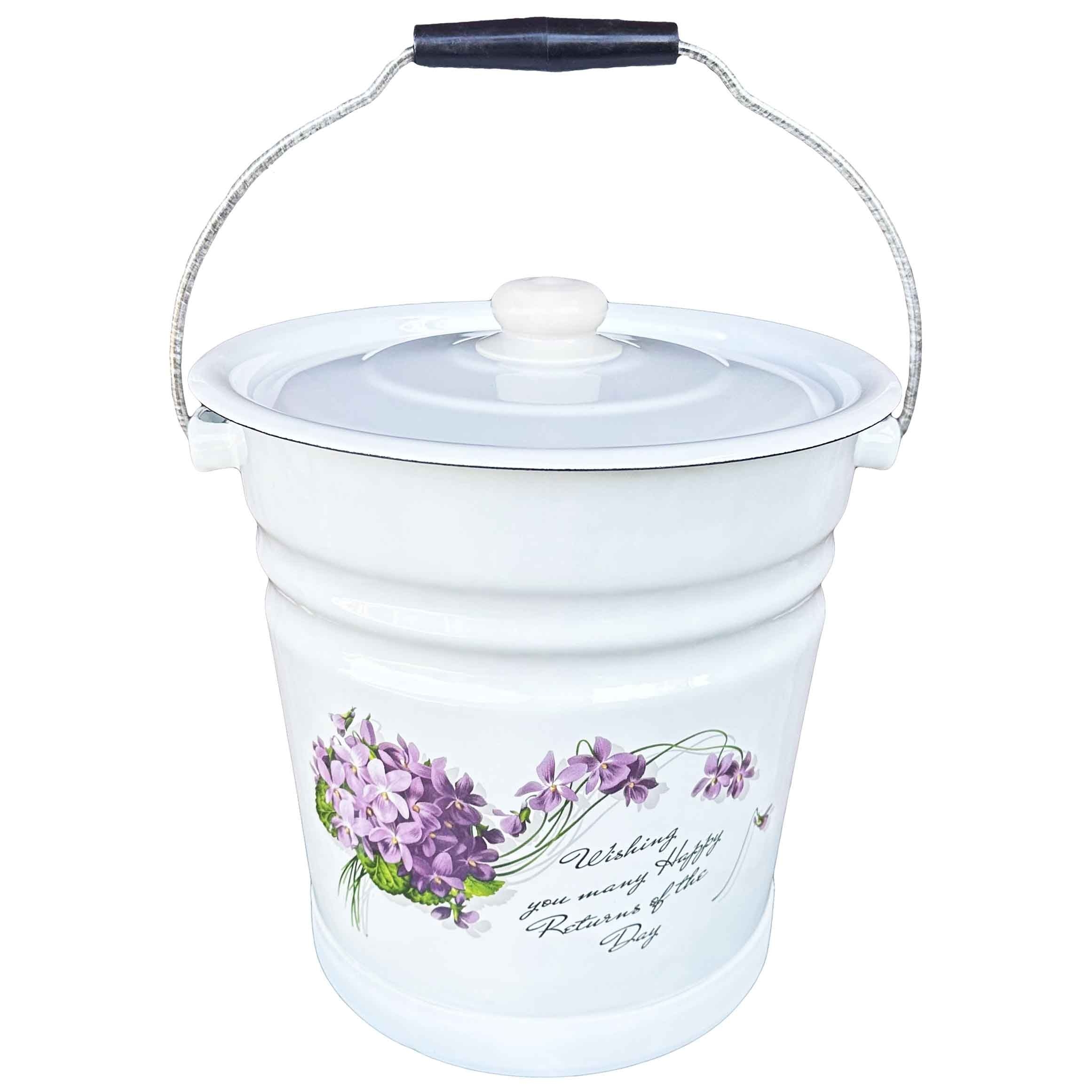 Eimer mit Deckel und Stand "Viola", 12 L, emailliert konisch