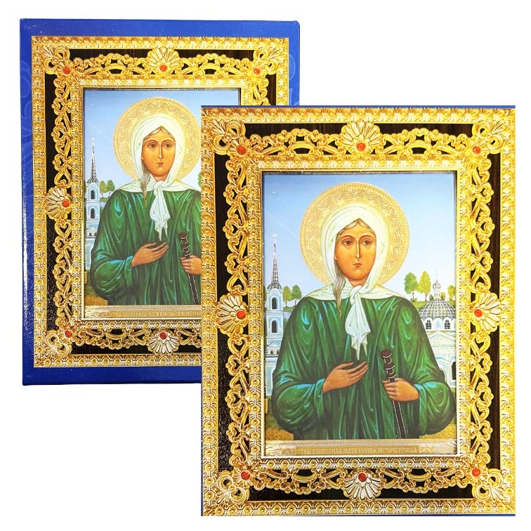 Икона в бархате, в футляре, Ксения Петербургская, 12х18см