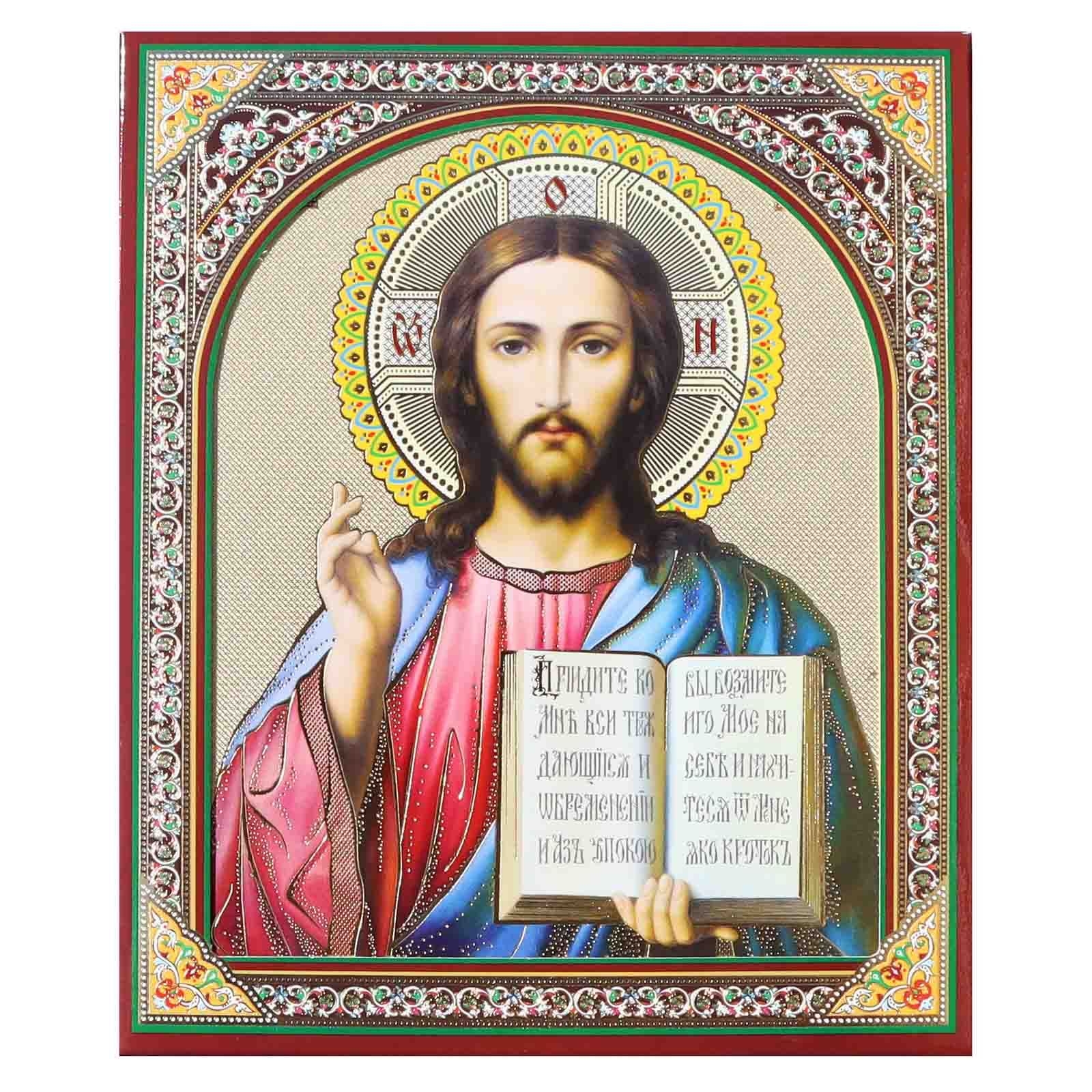 Ikone (Holz), in Kartonbox, "Spasitel", 15x18 cm