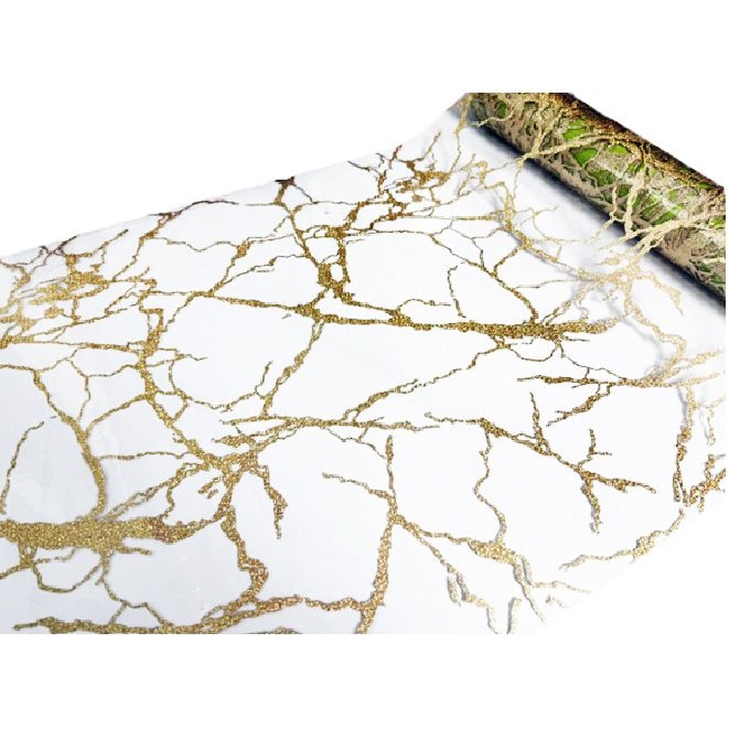 Tischdecke PVC "3D", 100cm/10m, Goldener Marmor, transparent, (6051)