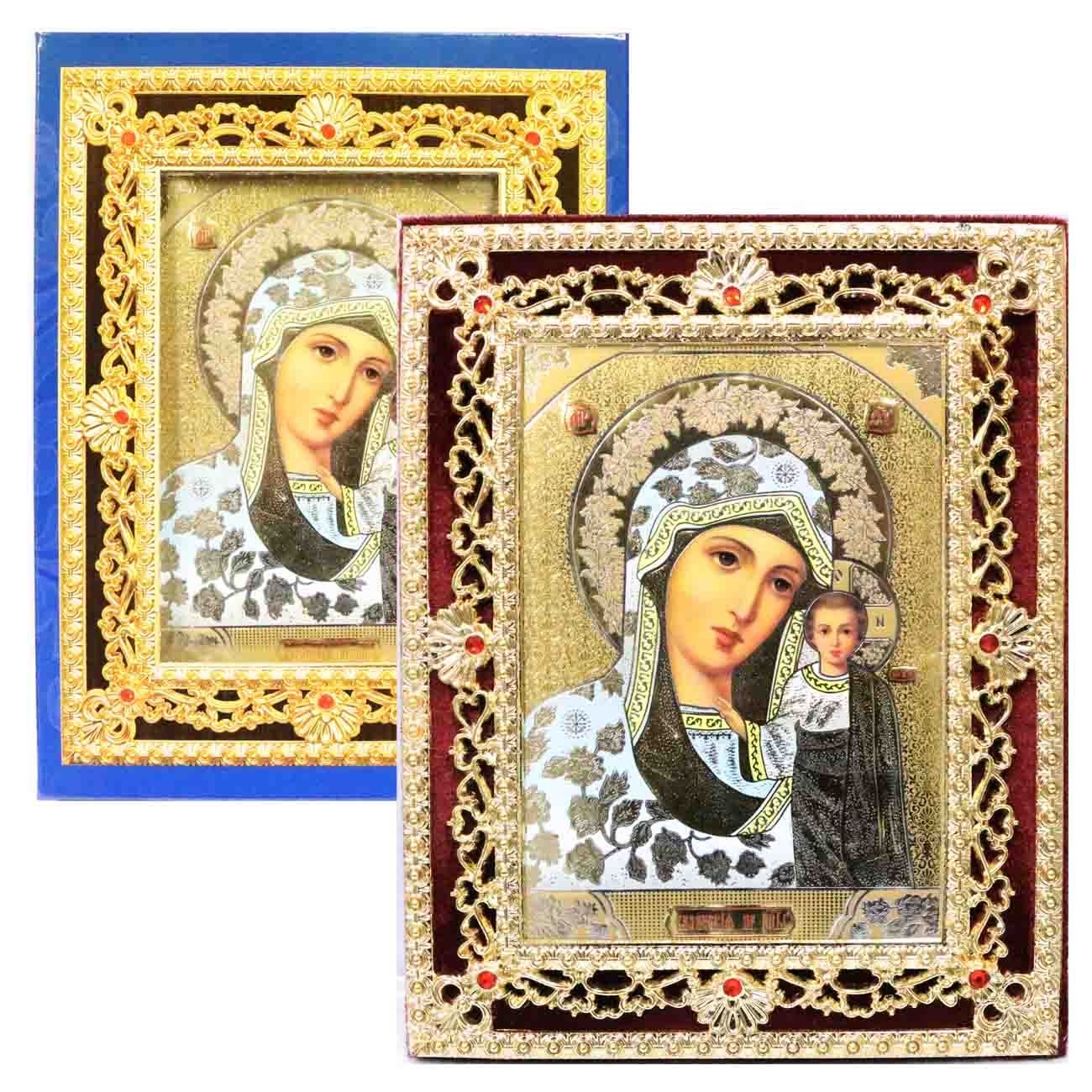 Икона в бархате, в футляре, Казанская, 12х18 см