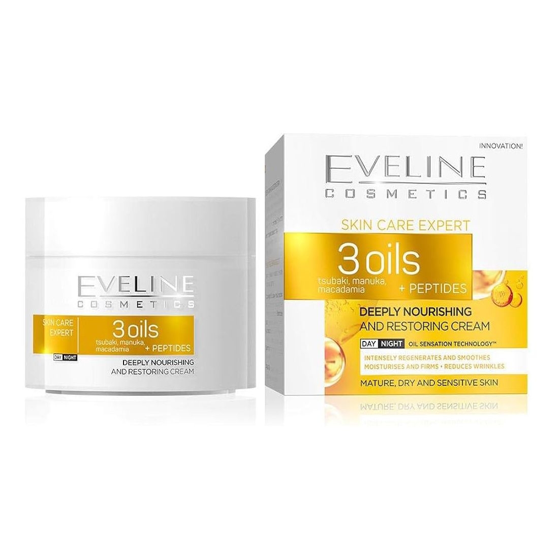 Eveline - "3 Öle + Peptide" Tiefenpflegende Tages-/Nachtcreme, 50 ml