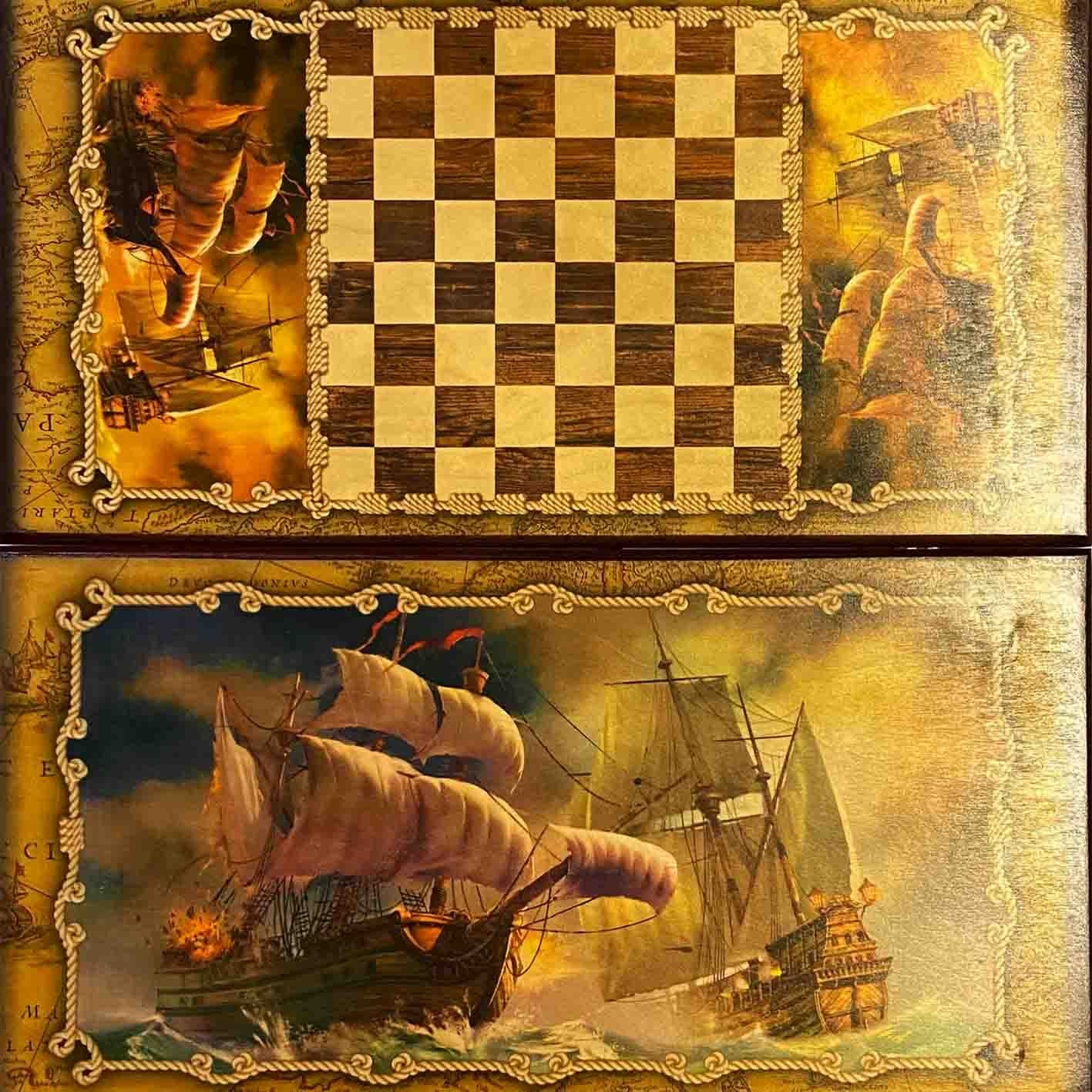 Backgammon "Segelboote", aus Holz, 600x600 mm