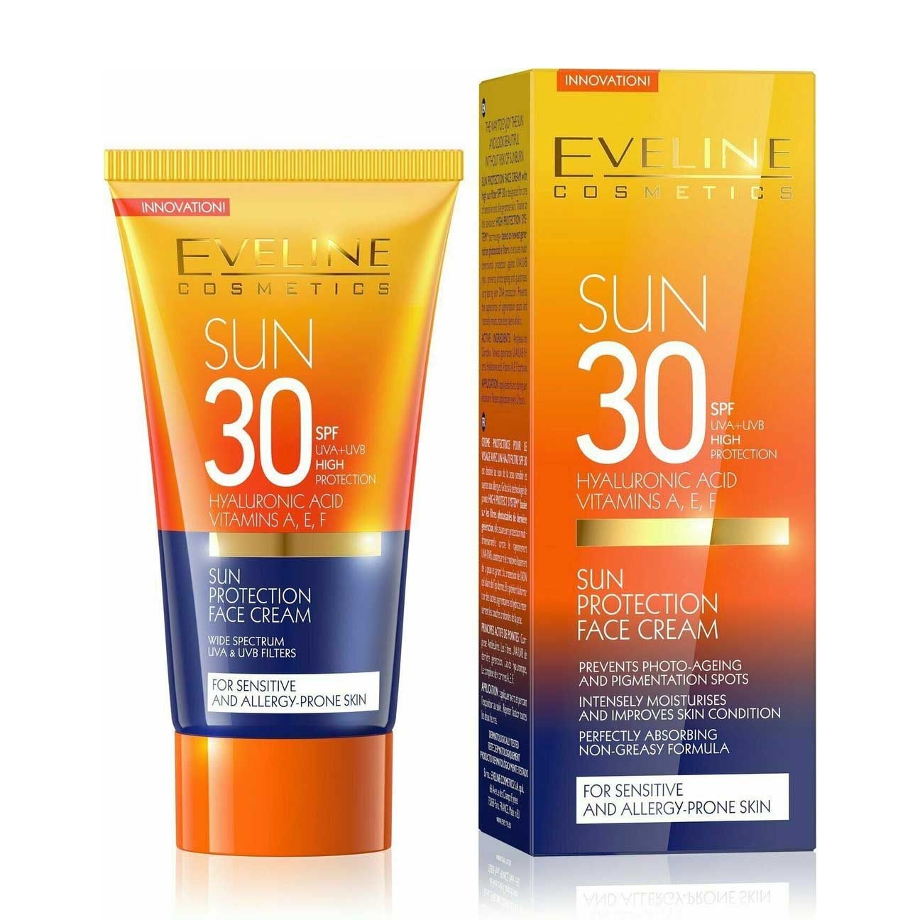 Eveline Sonnenschutz-Gesichtscreme Hyaluronsäure und Vitamine A,E,F SPF 30, 50 ml