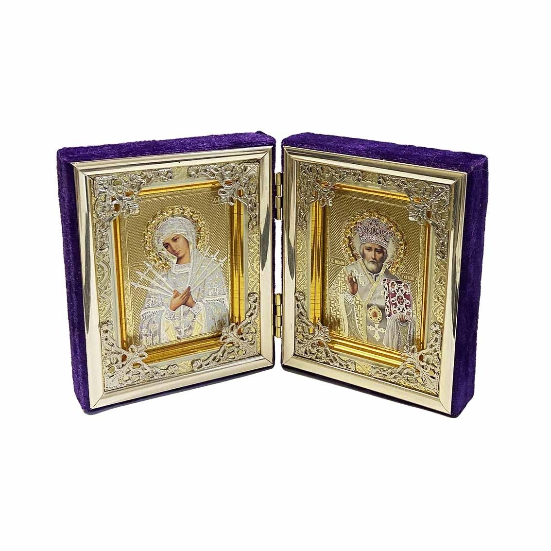 Ikone2-fach, (Holz in Samt), klein, Lila, 10x20cm