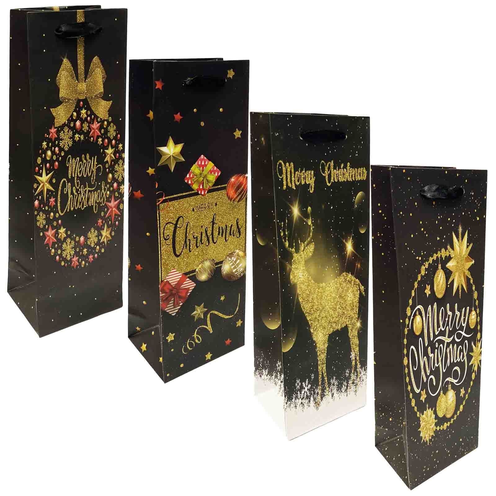 Geschenktasche Set für Wein/Sekt " Mix Weihnachten Schwarz", 36x13 cm