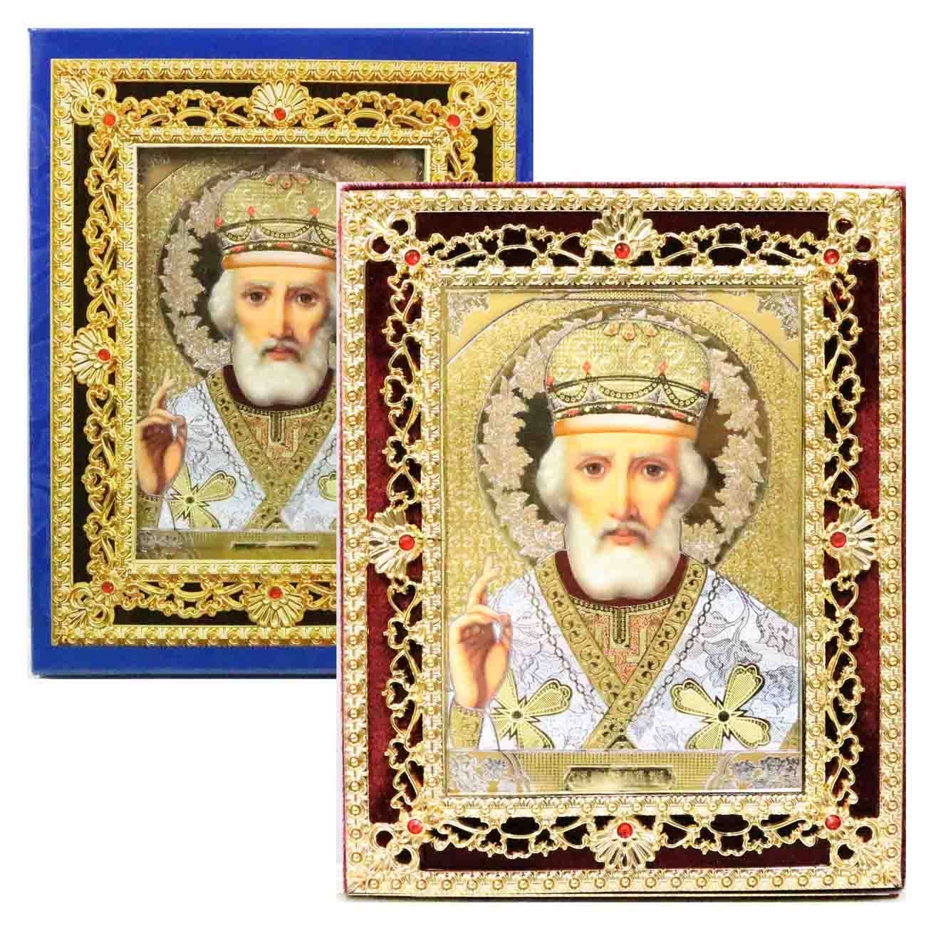 Икона в бархате, в футляре, Николай, 12х18 см