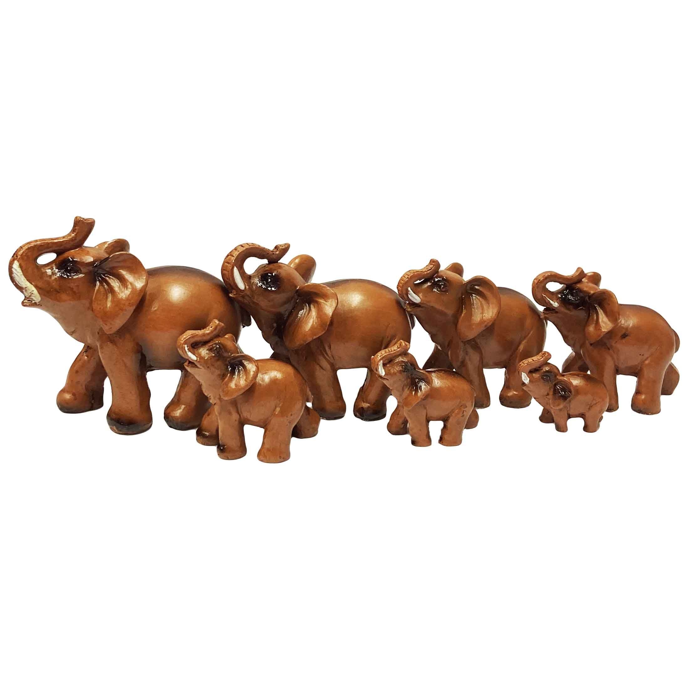 Figurenset "7 Elefanten", braun, Keramik, 12-4 cm