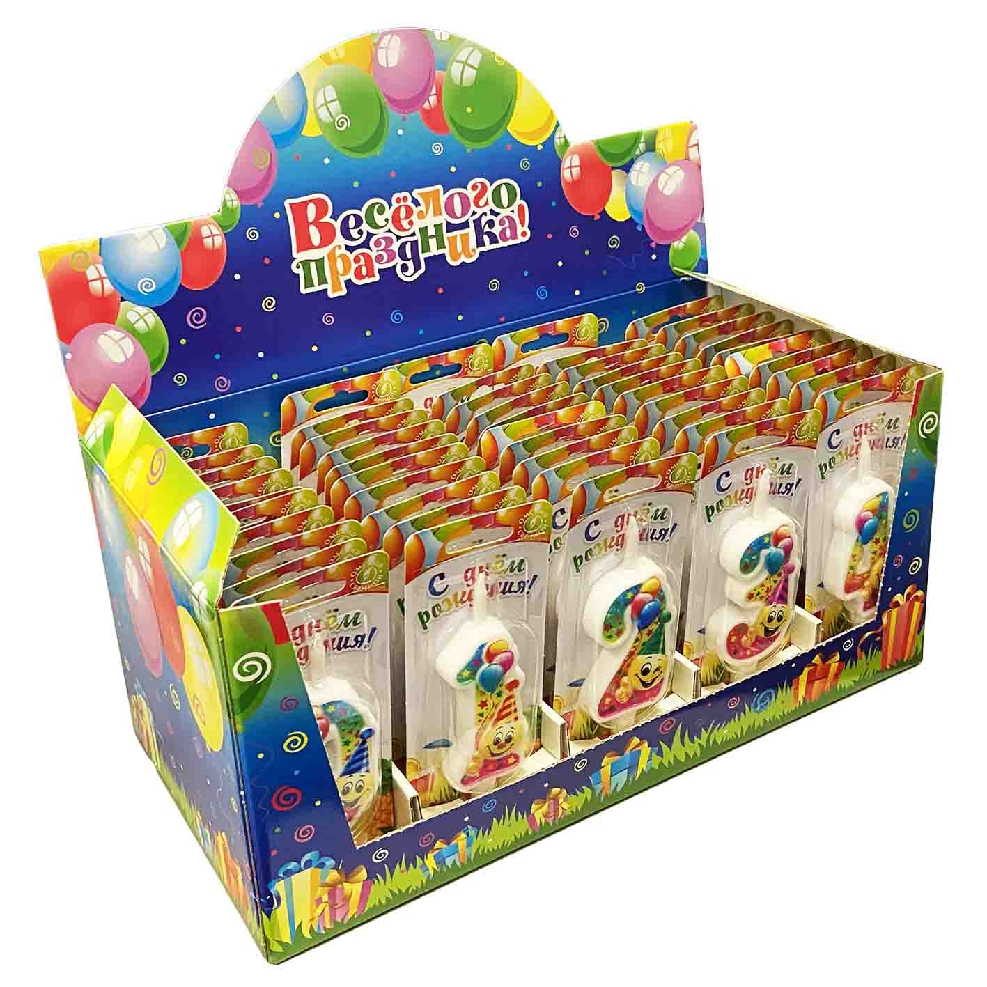 Бокс со свечами для торта, "Со смайликами", 50 шт.