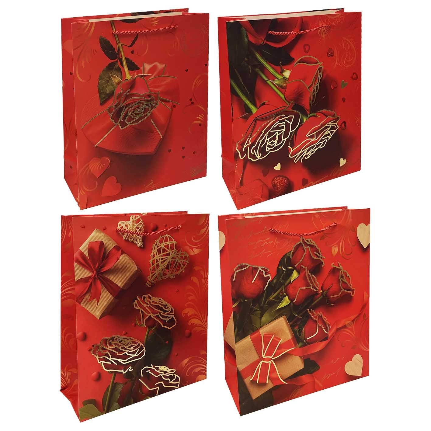 Geschenktasche-Set "Rotes Rosen" M, 22x31 cm