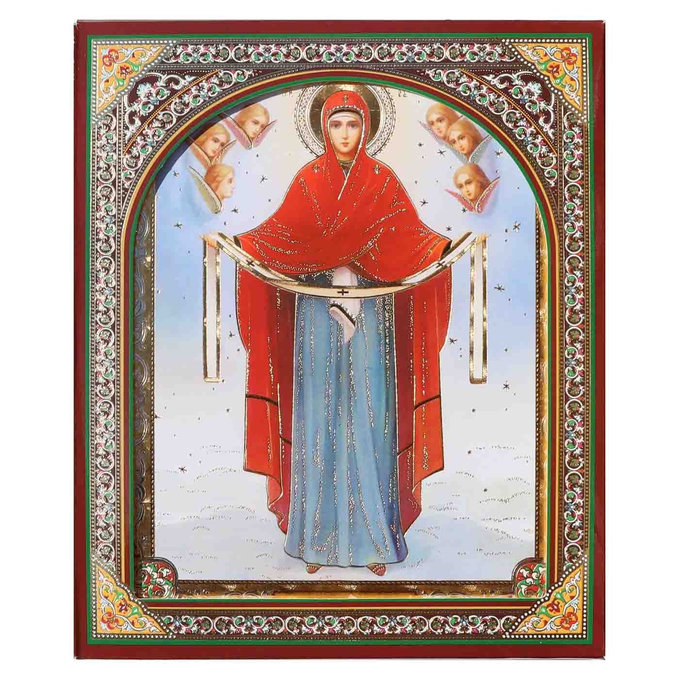 Ikone (Holz), in Kartonbox, "Pokrova", 15x18 cm