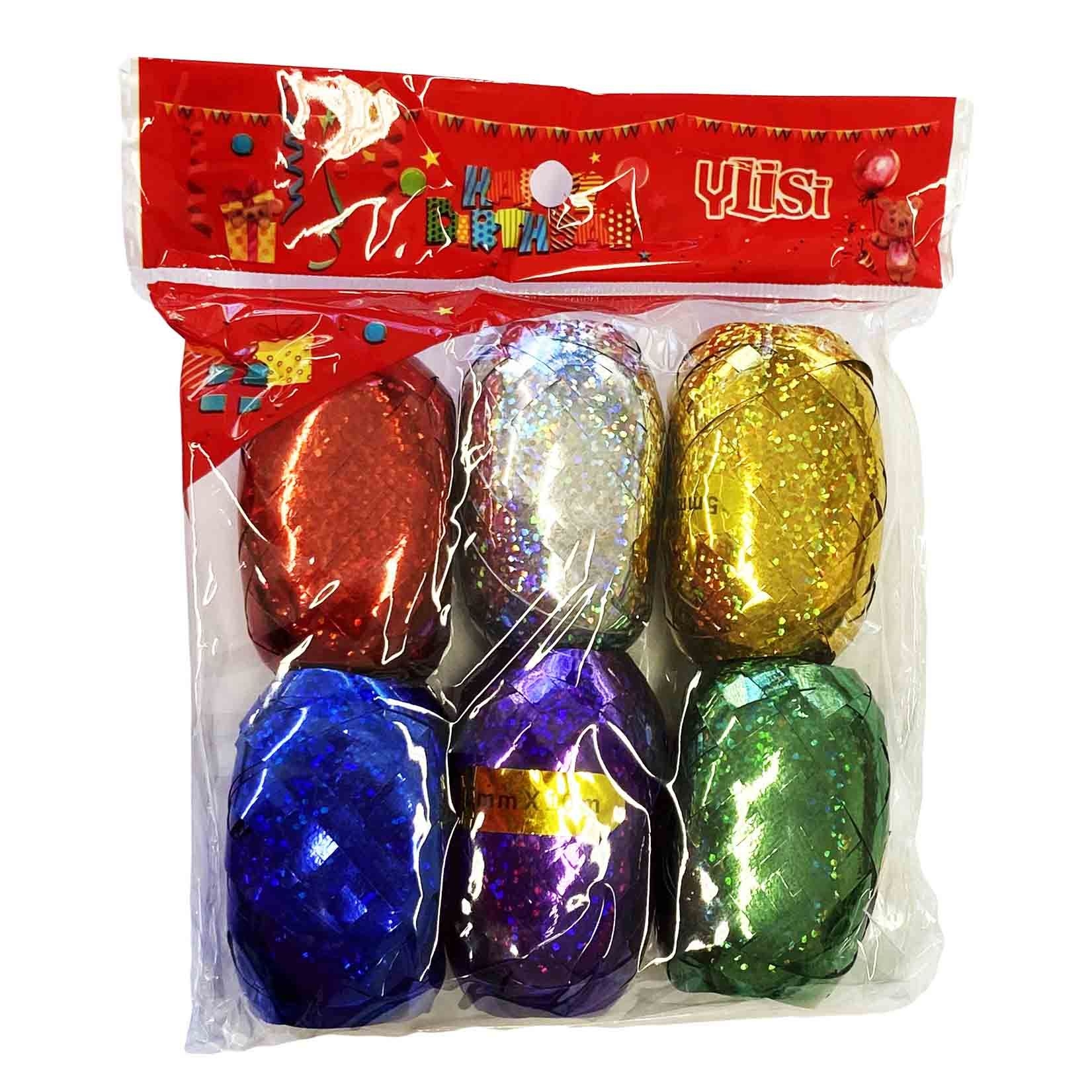 Geschenkband-Set, "Mit Glitzer" 6 Spulen. verschiedene Farben (5 mm x 10 m)