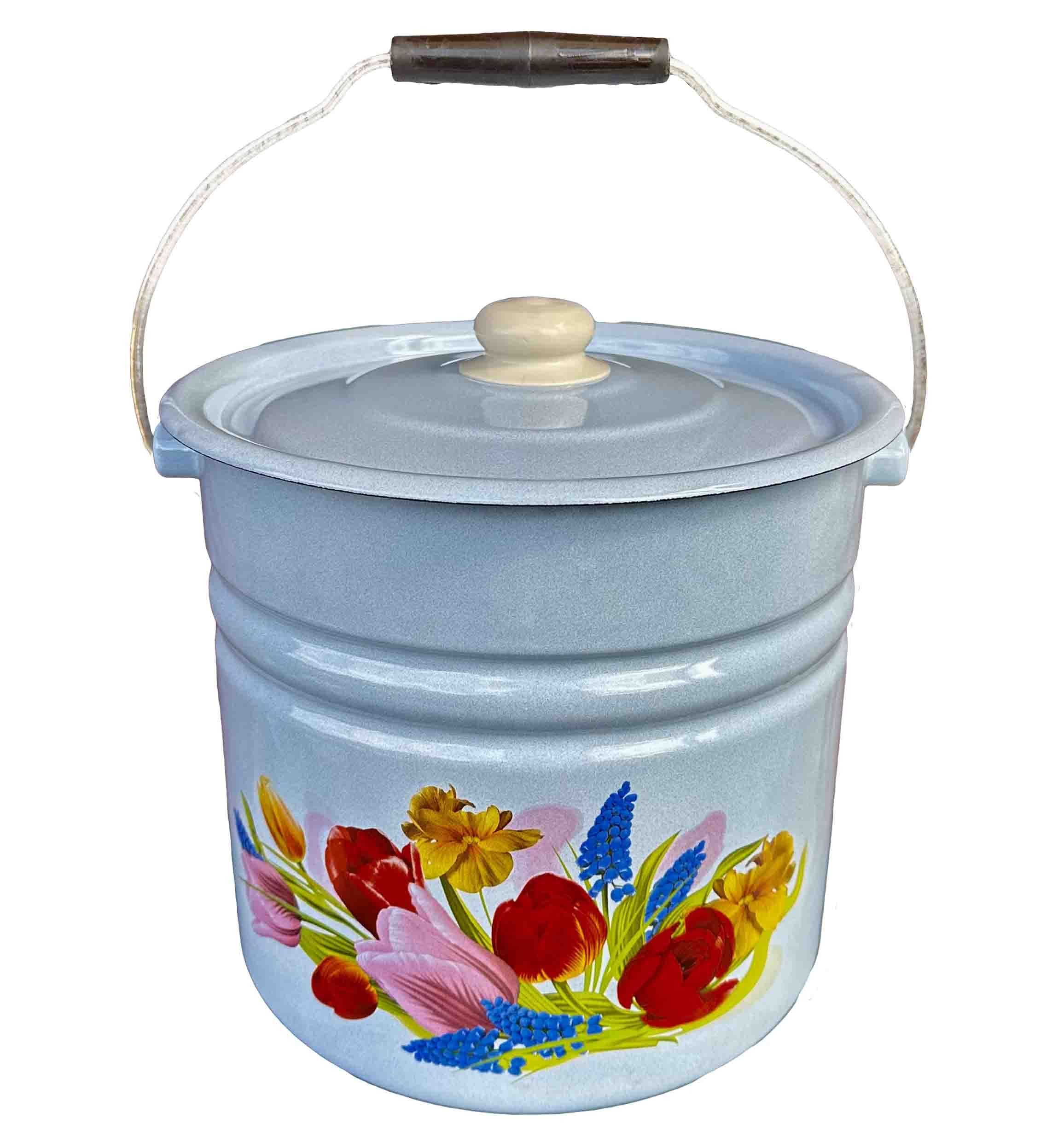 Eimer mit Deckel (Zylinder), 12,0 L, "Blumenstraus", Granit