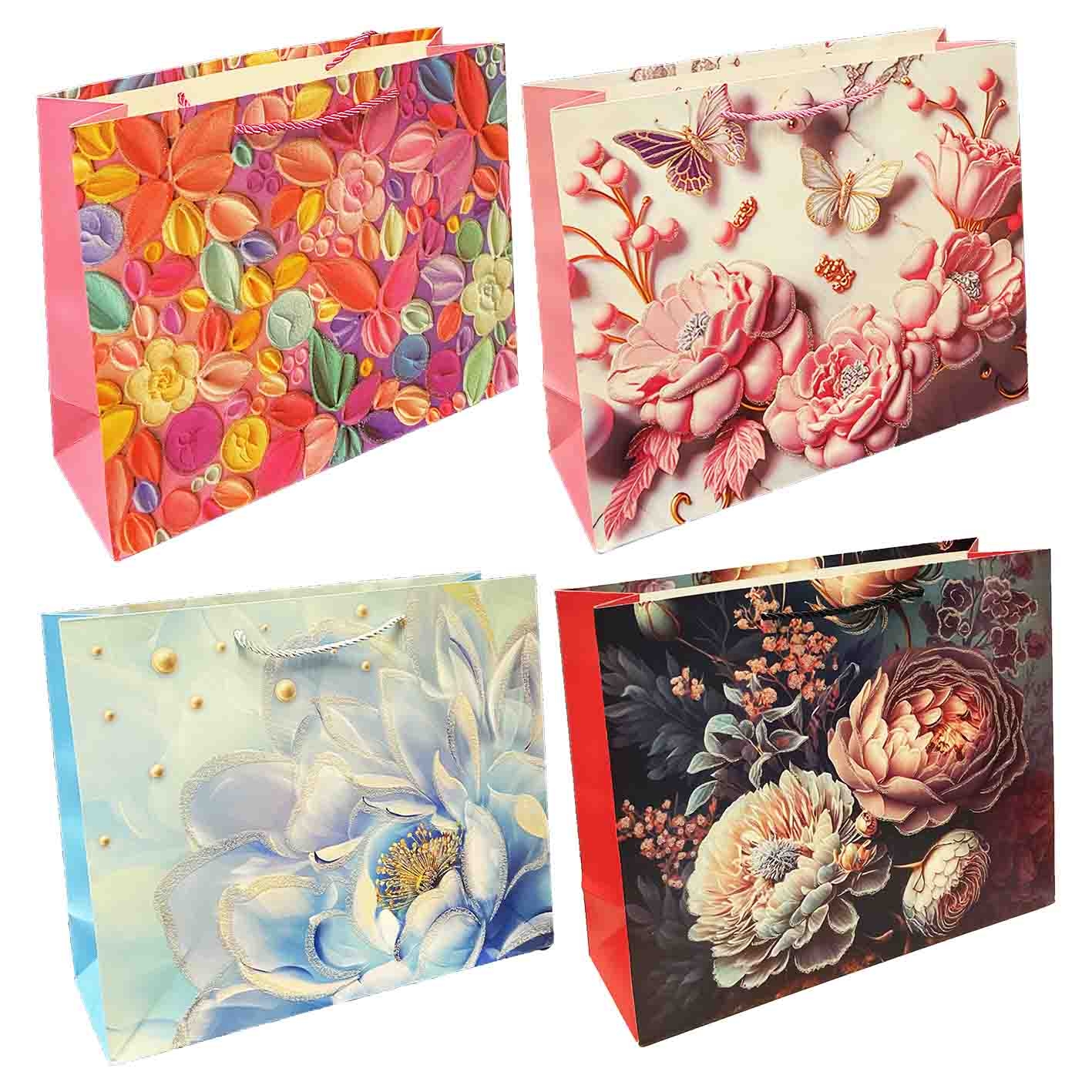 Geschenktasche-Set "Leuchtende Blumen" M, 22x31 cm