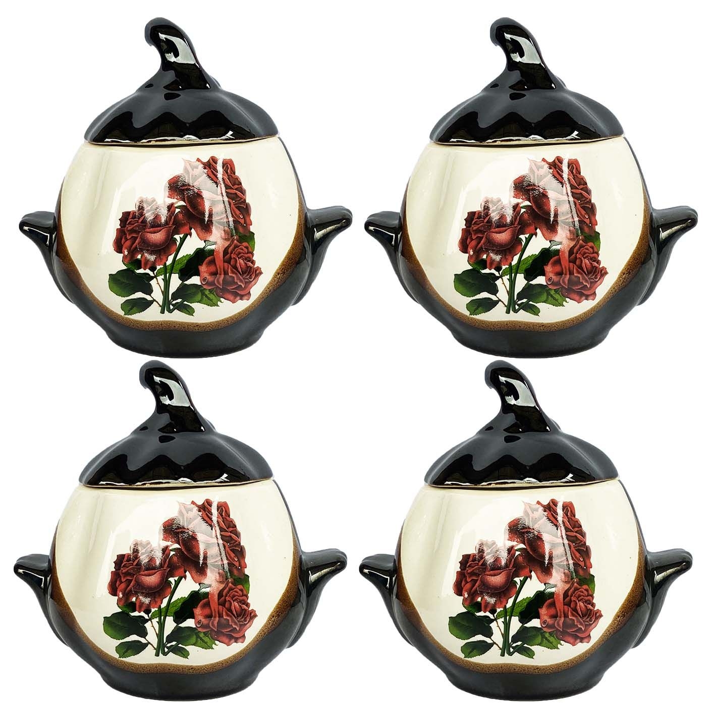 Keramiktopf "Rosen" mit Griffen, 750 ml, Set aus 4 St.