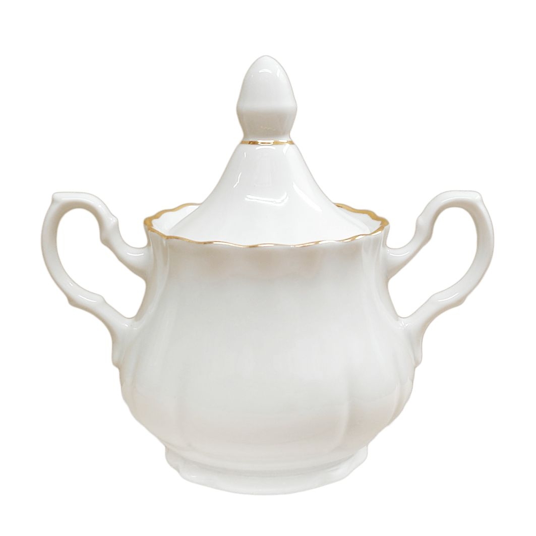 Zuckerdose aus Porzellan 550 ml "Nostalgie" - "Weiß mit Gold"
