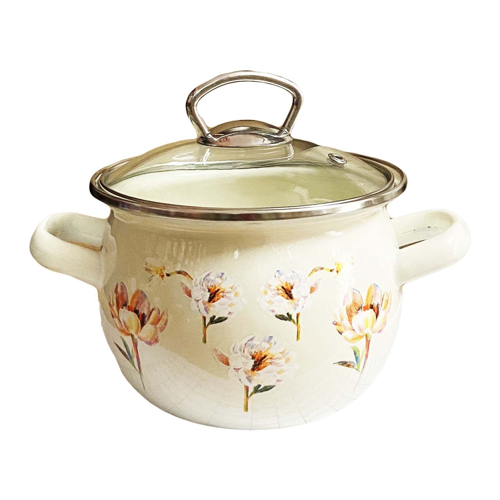 Topf "Blumenfantasie", beige, emailliert, 1,5 L, "Premium"