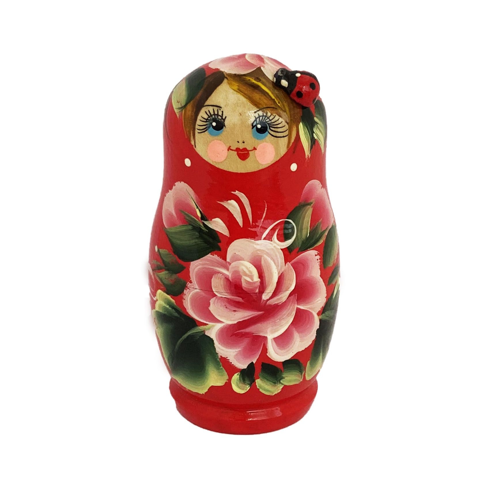 Матрёшка "Народная роспись", "Красная с цветком и божьей коровкой", 10-12 см (5 мест)