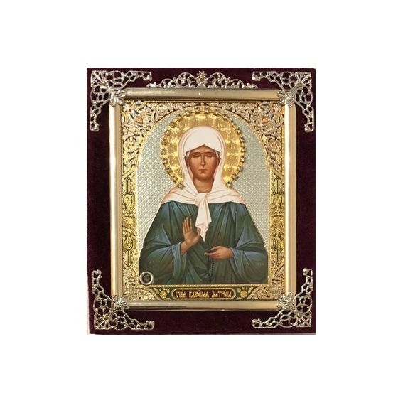 Икона в бархате, малая, Матрона, 10х12 см