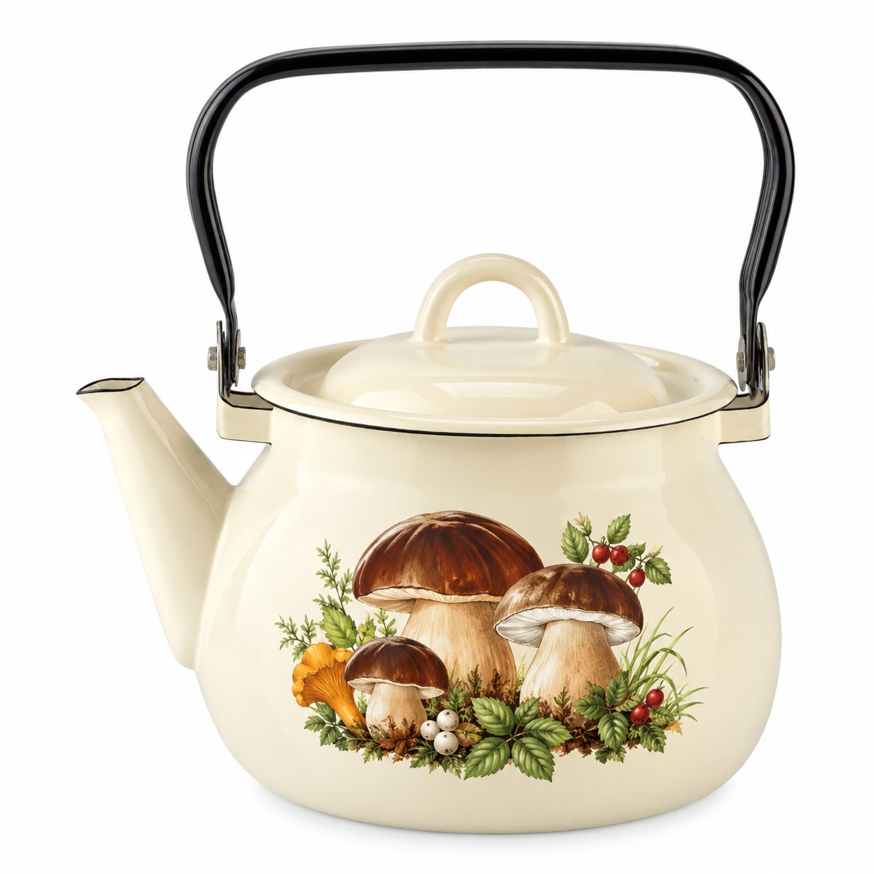 Teekanne, emailliert, 2,5 L "Pilze"