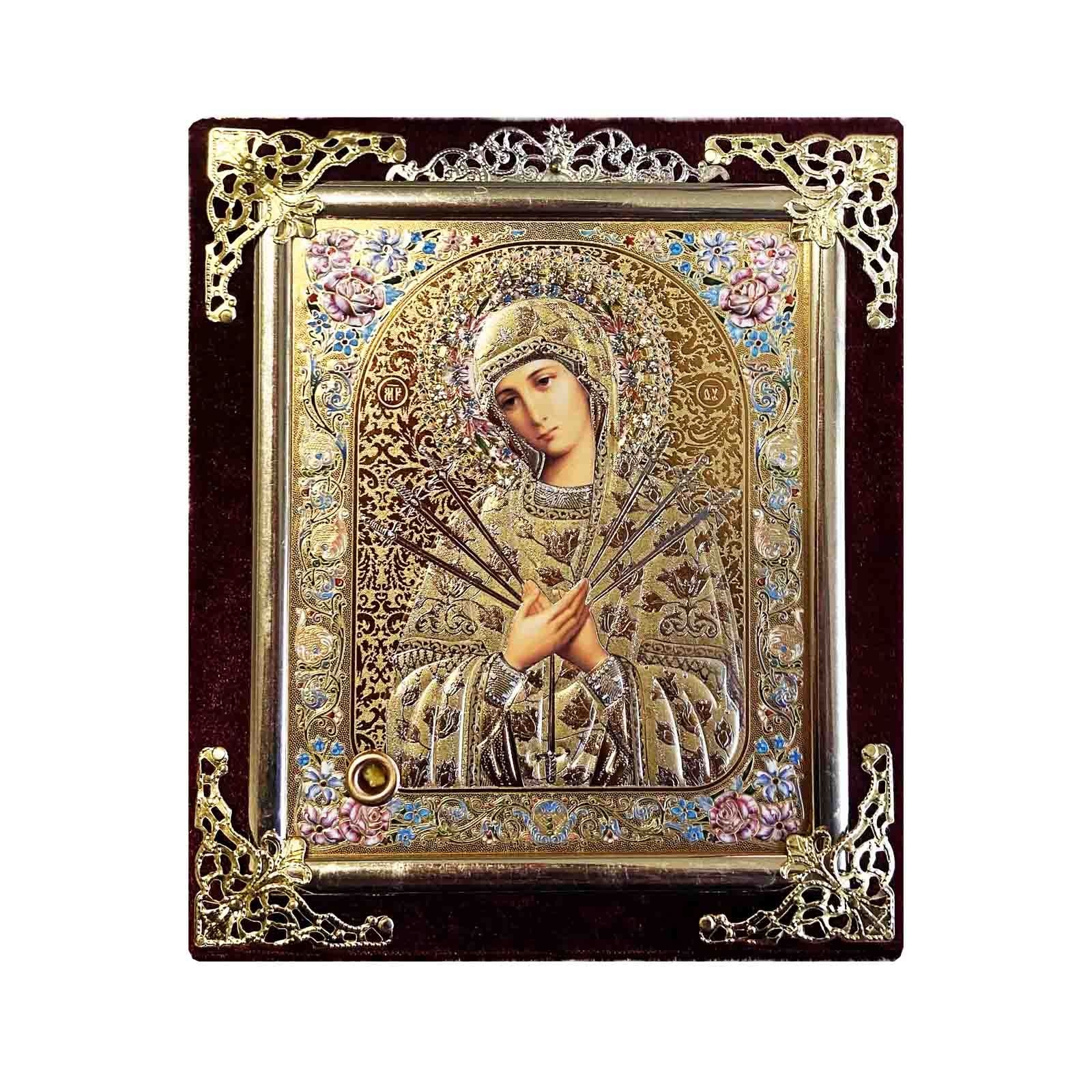Икона в бархате, малая, Семистрельная, 10х12 см