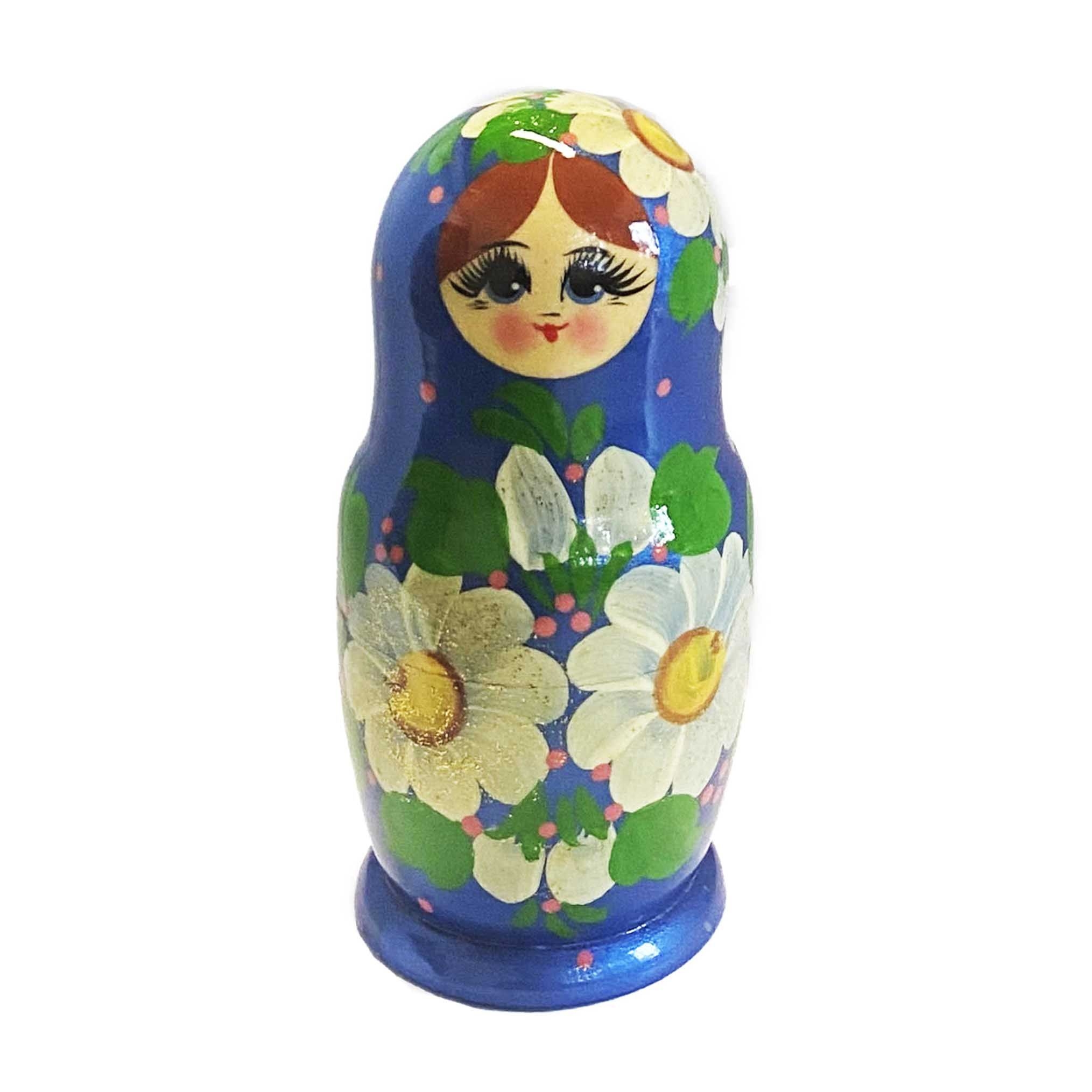 Matröschka "Volksmalerei", "Blau mit 2 Kamillen", 15 cm (5 Figuren)