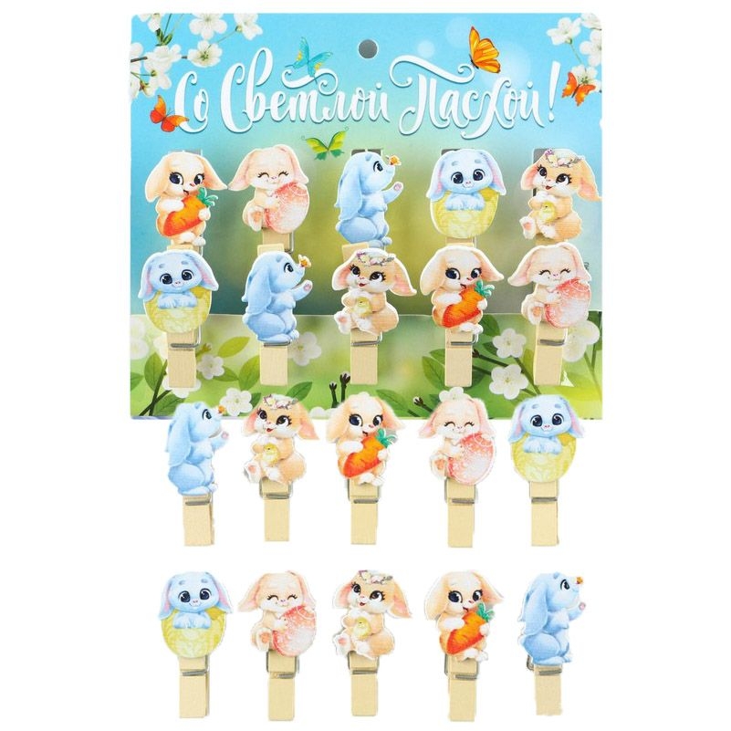 Set Osterklammern zur Dekoration "Hasen mit Karotten"