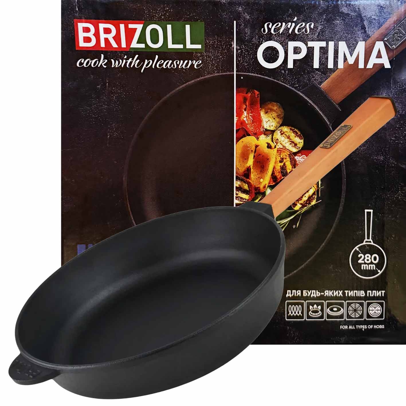 "Brizoll" Bratpfanne aus Gusseisen "Optima", ⌀ 28 cm, H-7 cm (O2860-P)
