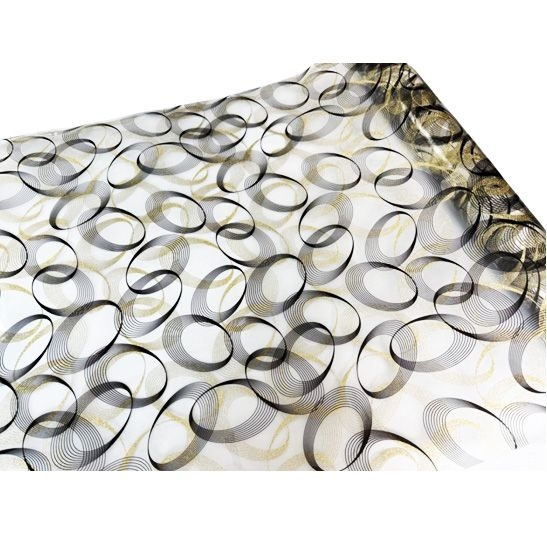 Tischdecke PVC "3D", 80cm/10m, Goldene und schwarze Ovale, (6063)